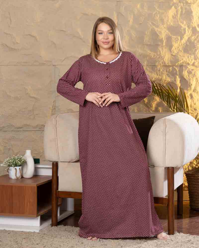 عباية بيت طويلة بكم كامل، خلفية نبيتي بنقط صغيرة فاتحة، منظر أمامي كامل