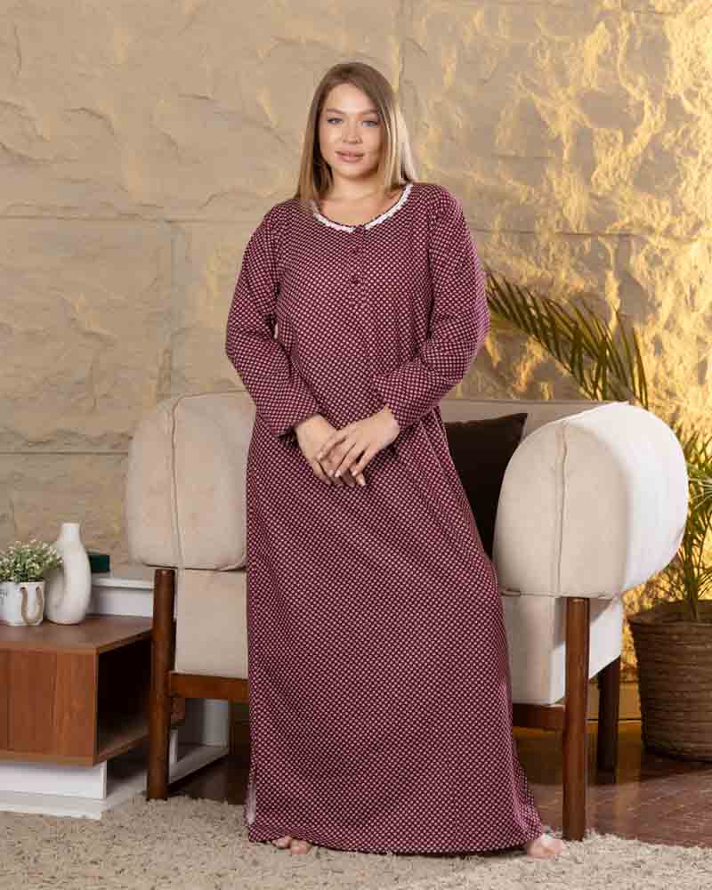 عباية بيت طويلة بكم كامل، خلفية نبيتي بنقط صغيرة فاتحة، تفاصيل الكم والطبعة