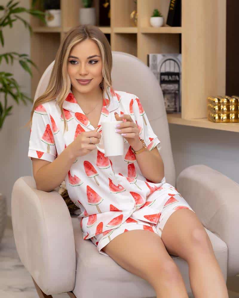 منامة ساتان مطبوعه نص كم شورت (3) - WELLA EGYPT